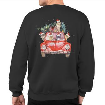 Cat Riding Red Truck Christmas Tree Cat Santa Hat Xmas Sweatshirt Back Print | Mazezy