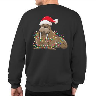 Christmas Lights Walrus Wearing Xmas Hat Walrus Lover Sweatshirt Back Print - Seseable