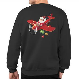 Christmas Santa Claus Pilot Flying Airplane Sweatshirt Back Print | Mazezy