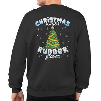Christmas Scrubs Rubber Gloves Scrub Top Cute Tree Lights Sweatshirt Back Print | Mazezy AU