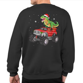 Christmas T Rex Dinosaur Truck Monster Santa Pajama Xmas Kid Sweatshirt Back Print | Mazezy
