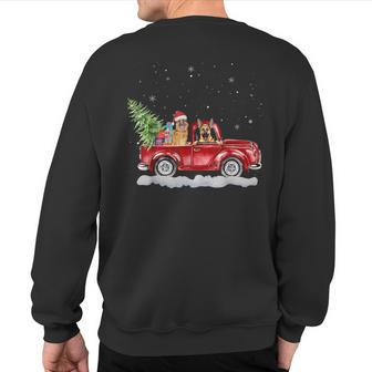 Christmas Three German Shepherd Dogs Ride Red Truck Costumer Sweatshirt Back Print | Mazezy