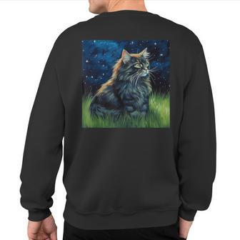 Cute Asian Semi-Longhair Cat In A Starry Sky Night Painting Sweatshirt Back Print | Mazezy