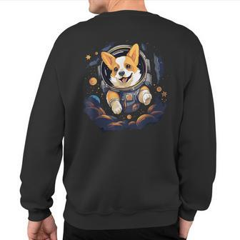 Cute Corgi Dog Dashing Through The Cosmos In Space Sweatshirt Back Print | Mazezy