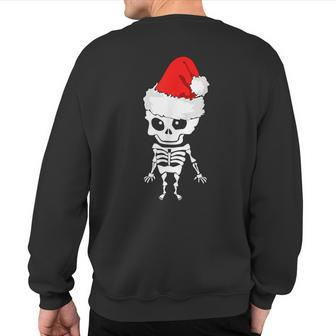 Cute Holiday Skeleton With Santa Hat Sweatshirt Back Print - Monsterry