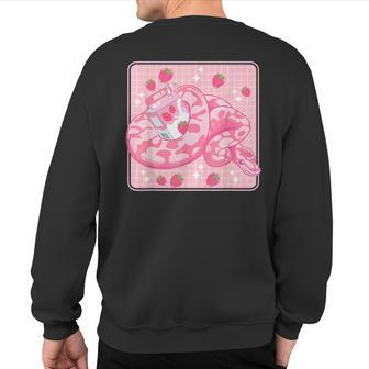 Cute Pink Strawberry Milk Snake Kawaii Ball Python Sweatshirt Back Print | Mazezy