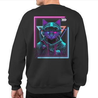 Cyberpunk Cat Kitty Punker Futuristic Cyber Punk Sweatshirt Back Print - Seseable