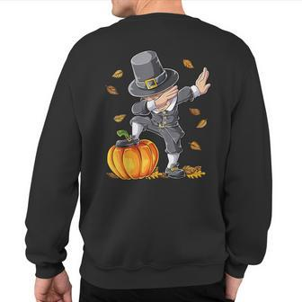 Dabbing Pilgrim Boy Pumpkin Thanksgiving Day Dab Sweatshirt Back Print | Mazezy