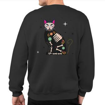 Day Of The Dead Cat Dia De Los Muertos Cat Sugar Skull Sweatshirt Back Print - Thegiftio UK