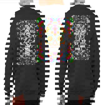 Dia De Los Muertos Day Of The Dead Sugar Skull Mexican Flag Sweatshirt Back Print - Thegiftio