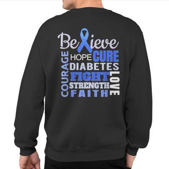 Diabetes Awareness T Blue Ribbon Diabetes Word Sweatshirt Back Print | Mazezy