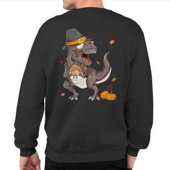 Dinosaur Thanksgiving Pilgrim T Rex Turkey Boys Sweatshirt Back Print - Thegiftio UK