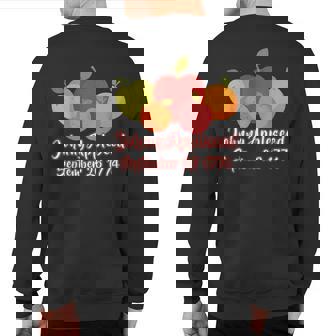 Distressed Johnny Appleseed Apple Picking Orchard Farming Sweatshirt Back Print | Mazezy
