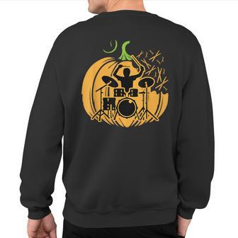 Drum-Mer Pumpkin Band Rock Music Lover Cool Musician Sweatshirt Back Print | Mazezy