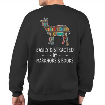Easily Distracted By Markhors & Books Lover Goat Kid Sweatshirt Back Print | Mazezy
