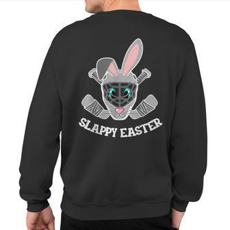 Easter Bunny Hockey Mask Eggs Hunting Rabbit Egg Sweatshirt Back Print | Mazezy