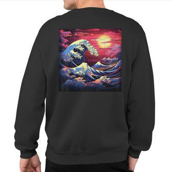 Ephemeral Great Wave Brilliance Japanese Blossom Waltz Sweatshirt Back Print | Mazezy