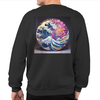 Ephemeral Greatness Japanese Wave And Blossoms Sweatshirt Back Print | Mazezy