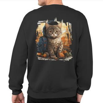 European Siamese Suphalak Cat Travel With Beret & Backpack Sweatshirt Back Print | Mazezy