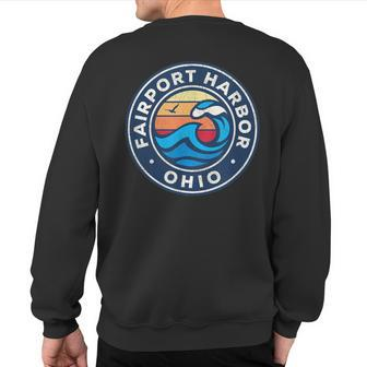 Fairport Harbor Ohio Oh Vintage Nautical Waves Sweatshirt Back Print | Mazezy