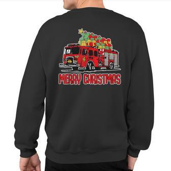 Firetruck Santa Sleigh Fireman Christmas Firefighter Sweatshirt Back Print | Mazezy CA