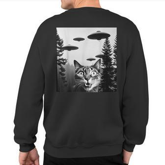 Cats With Alien Ufo Spaceship Cat Lovers Sweatshirt Back Print | Mazezy