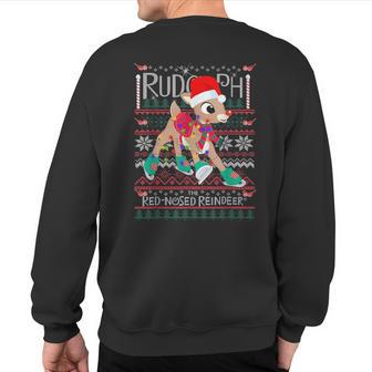 Cute Rudolph The Red Nosed Reindeer Christmas Tree Sweatshirt Back Print - Thegiftio UK