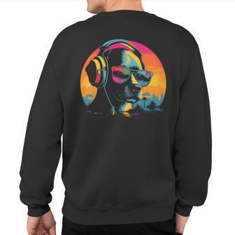 Dog Dj Retro Musical Dog Sweatshirt Back Print | Mazezy