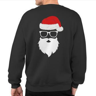 Hipster Santa Beard Sunglasses And Red Hat Christmas Sweatshirt Back Print | Mazezy