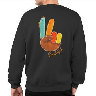 Peace Sign Turkey Hand Cool Thanksgiving Hippie Men Sweatshirt Back Print - Thegiftio UK