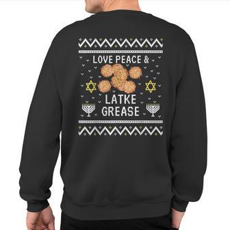 Ugly Hanukkah Sweater Love Peace & Latke Grease Sweatshirt Back Print - Thegiftio UK