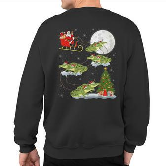 Xmas Lighting Tree Santa Riding Alligator Christmas Sweatshirt Back Print - Thegiftio UK