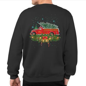 Xmas Lighting Tree Santa Ugly Fire Truck Christmas Sweatshirt Back Print | Mazezy
