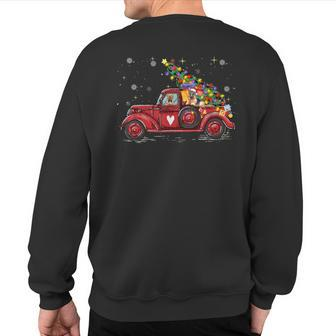 German Shepherd Dog Love Red Pickup Truck Christmas Sweatshirt Back Print | Mazezy