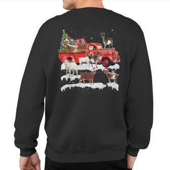 Goat Riding Red Truck Merry Christmas Farmer X-Mas Ugly Sweatshirt Back Print | Mazezy