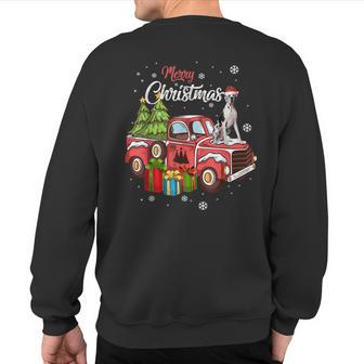 Great Dane Riding Red Truck Merry Christmas X-Mas Sweatshirt Back Print | Mazezy
