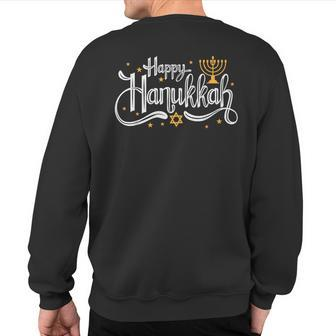 Happy Hanukkah Vintage Menorah Jewish Holiday Sweatshirt Back Print - Monsterry
