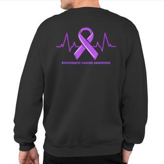 Heartbeat Ribbon Purple Pancreatic Cancer Awareness Support Sweatshirt Back Print - Thegiftio UK