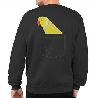 Indian Ringneck Parakeet Yellow Parrot Fake Pocket Sweatshirt Back Print | Mazezy