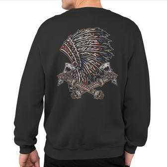 Indigenous Native Pride Headdress Axe Tribe Native American Sweatshirt Back Print | Mazezy