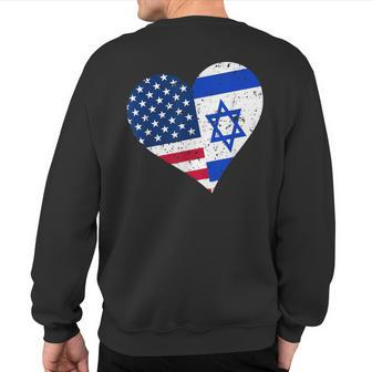 Israel Usa Heart Distressed Israeli American Flag Sweatshirt Back Print - Monsterry CA