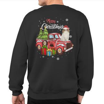 Japanese Chin Riding Red Truck Merry Christmas X-Mas Sweatshirt Back Print | Mazezy
