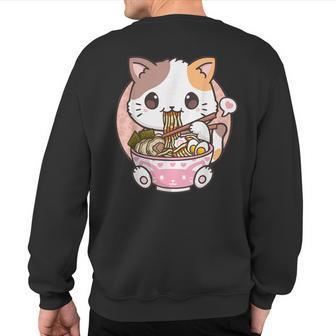 Kawaii Anime Ramen Cat Neko Sweatshirt Back Print - Monsterry