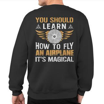 Learn How To Fly An Airplane Pilot Aviation Graphic Sweatshirt Back Print | Mazezy UK
