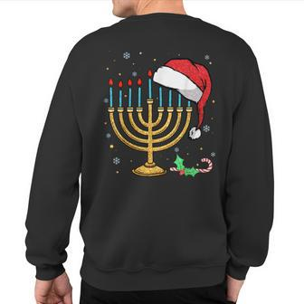 Menorah Santa Hat Chanukah Hanukkah Jewish Christmas Pajama Sweatshirt Back Print - Monsterry