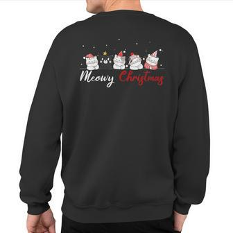 Meowy Catmas Santa Hat Xmas Cat Lover Christmas Lights Sweatshirt Back Print - Seseable