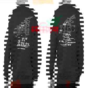 Merry Christmas Buffalo Plaid Christmas Tree Red Truck Sweatshirt Back Print | Mazezy
