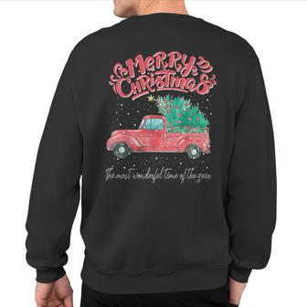 Merry Christmas Santa Red Truck Family Pajama Tree On Car Sweatshirt Back Print | Mazezy