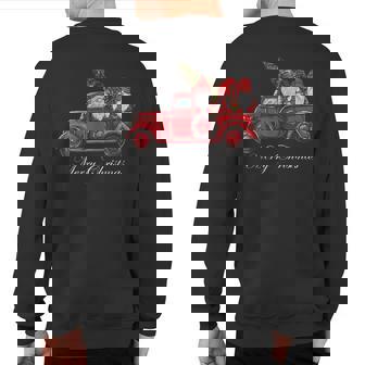 Merry Christmas Vintage Red Truck Gnomes With Christmas Tree Sweatshirt Back Print | Mazezy