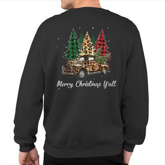 Merry Christmas Y'all Leopard Truck Buffalo Plaid Xmas Tree Sweatshirt Back Print | Mazezy